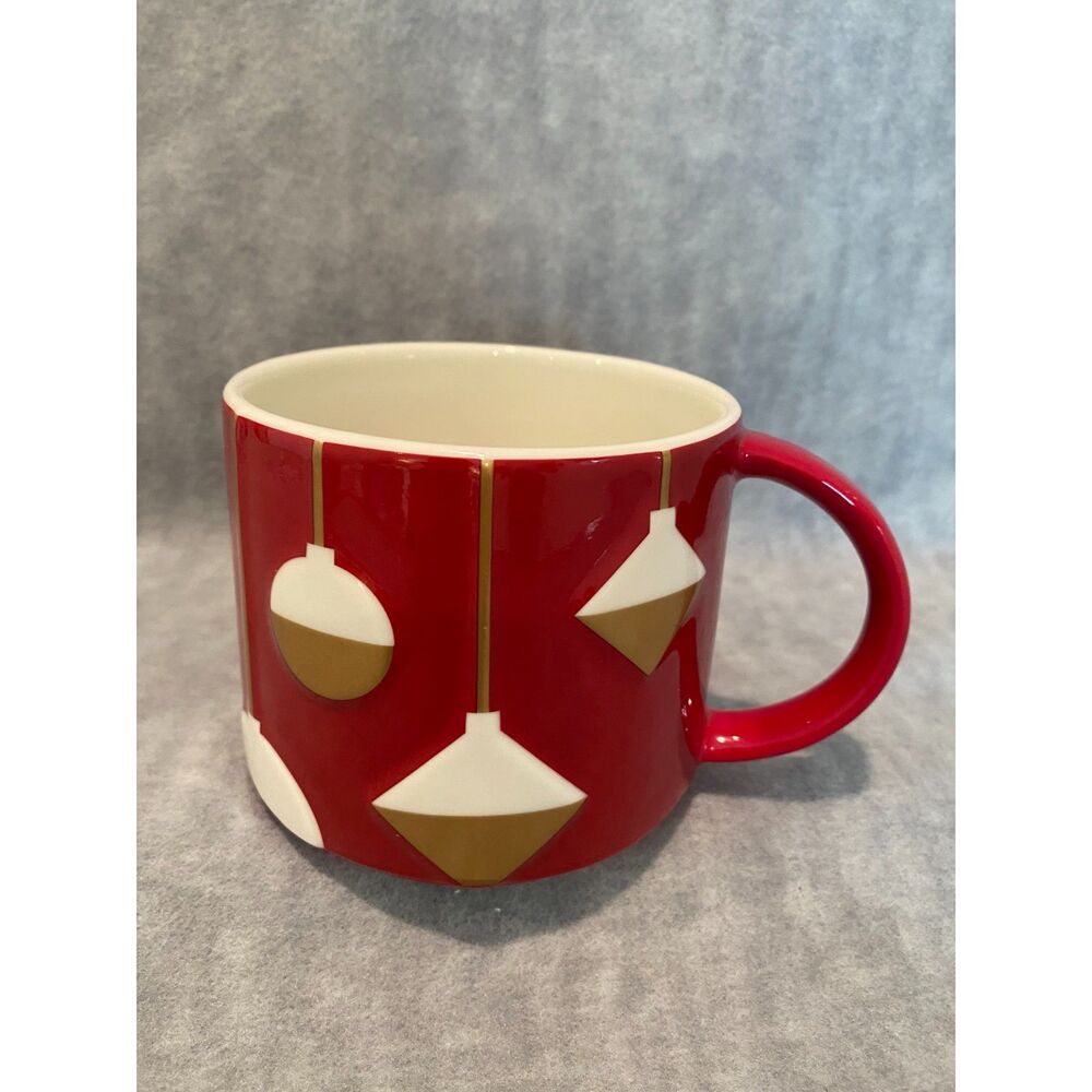 2012 Starbucks Coffee‎ Mug Cup Christmas Red with Gold and White Ornaments